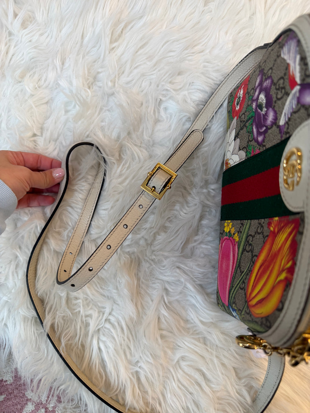 GUCCI OPHIDIA SMALL DOME CROSSBODY GG SUPREME FLORA CANVAS