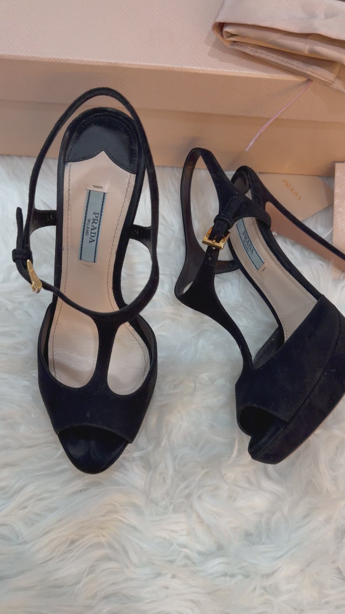 PRADA SUEDE T-STRAP SANDALS