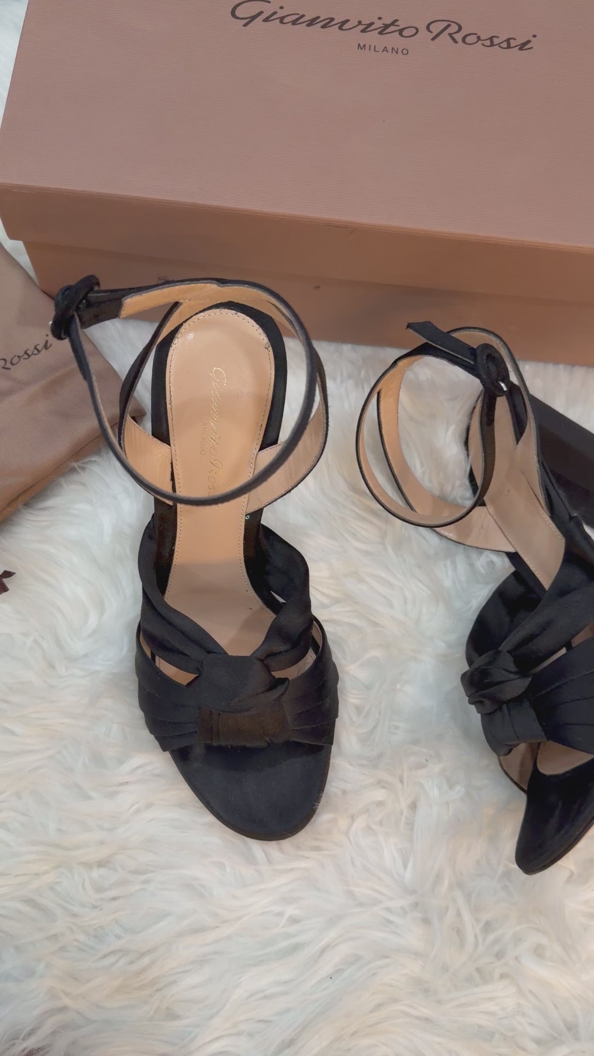 GIANVITO ROSSI SATIN KNOT ANKLE STRAP HEELS