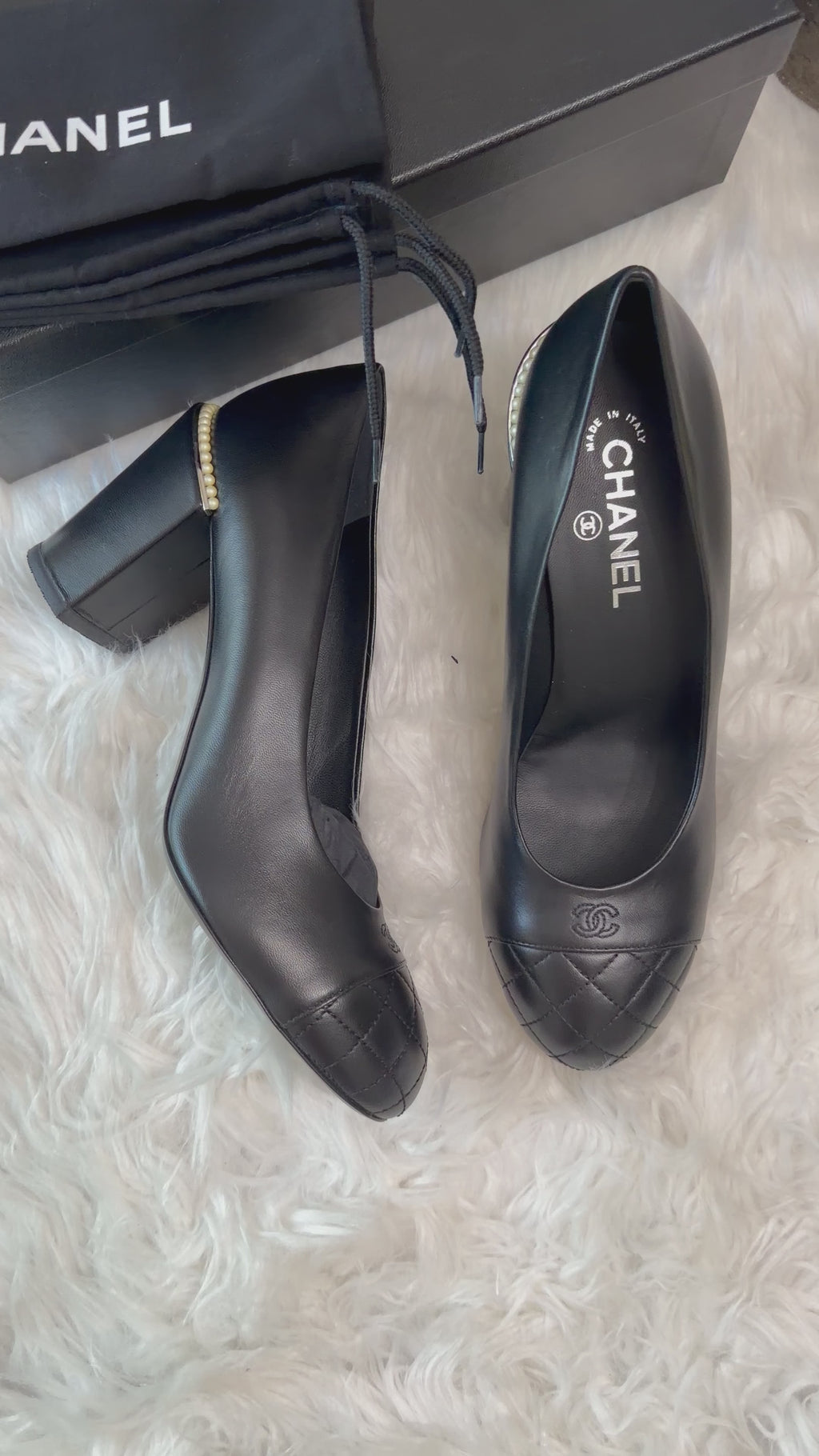CHANEL CC LAMBSKIN PEARL CAPTOE PUMPS