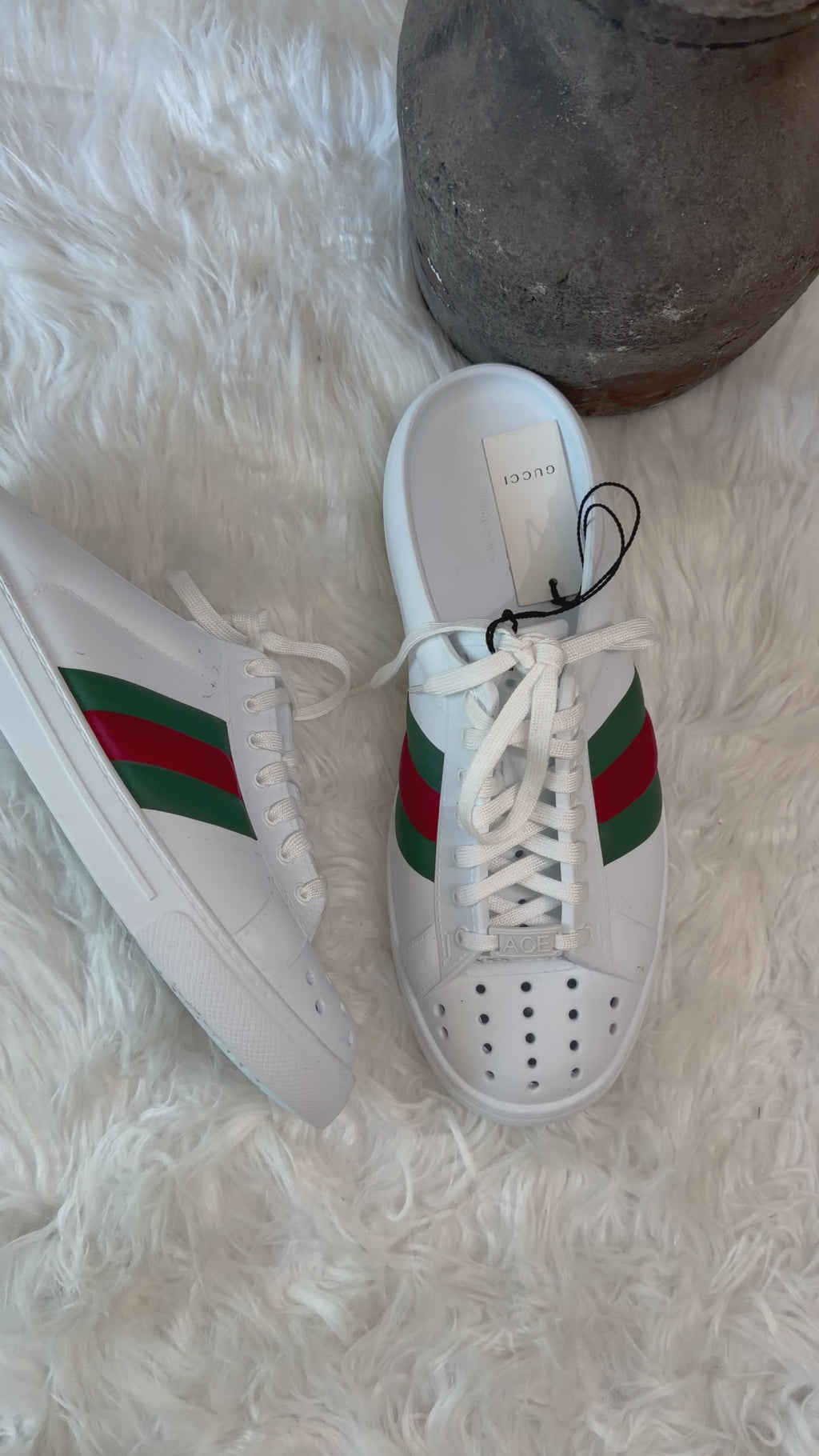 GUCCI RUBBER ACE MULES OPEN BACK