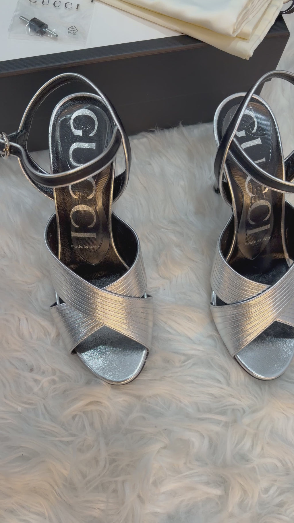 GUCCI LEATHER METALLIC STRIPED SANDALS
